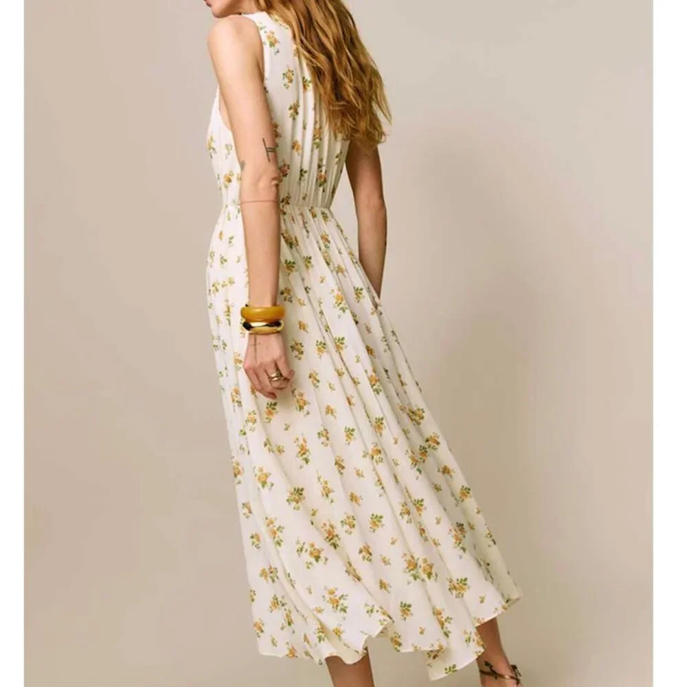 Reformation Farah Midi Dress Nicola Yellow Ivory Floral Summer Causal French - Picture 3 of 13